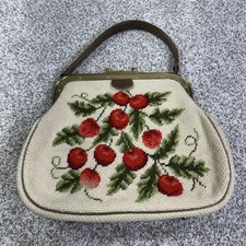 Vintage Needlepoint Handbag Womens Floral Tapestry Purse Germany 60s