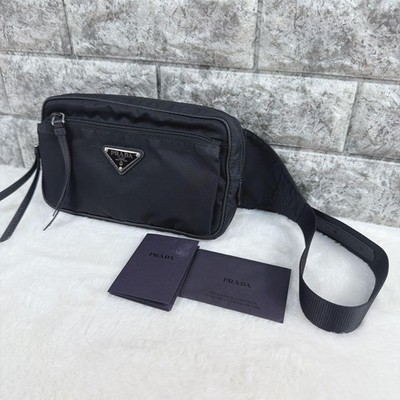 PRADA Nylon Body Bag Waist Bag Black Triangle Logo