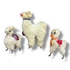 Vintage Real Fur Llama/Alpaca Figure Peruvian Mama Baby 3-4