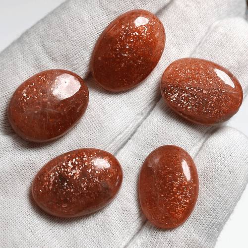 Lot 5 Pcs Natural Confetti Sunstone AAA Grade 23mm-25mm Oval Cabochon Gemstones - Picture 10 of 13