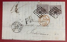 Belgium Scott #20 (2 Stamps) used on 1869 Cover/Folded Letter, 9 Postal Markings