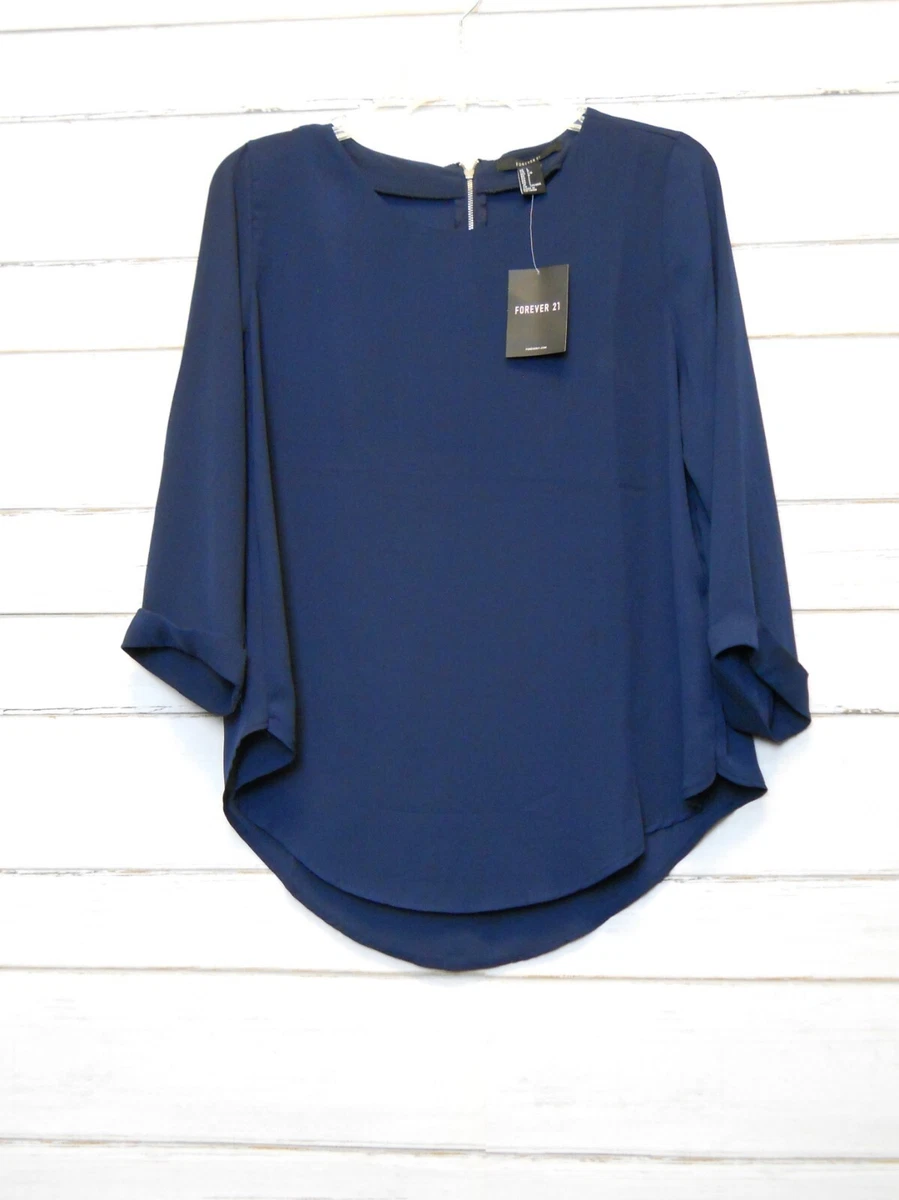 Forever 21 Women s 3 4 Sleeve Top Lightweight Tunic Navy Size