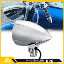 LED Chrome Motorcycle Visor Bullet Headlight Lamp For Harley Custom Café Racer