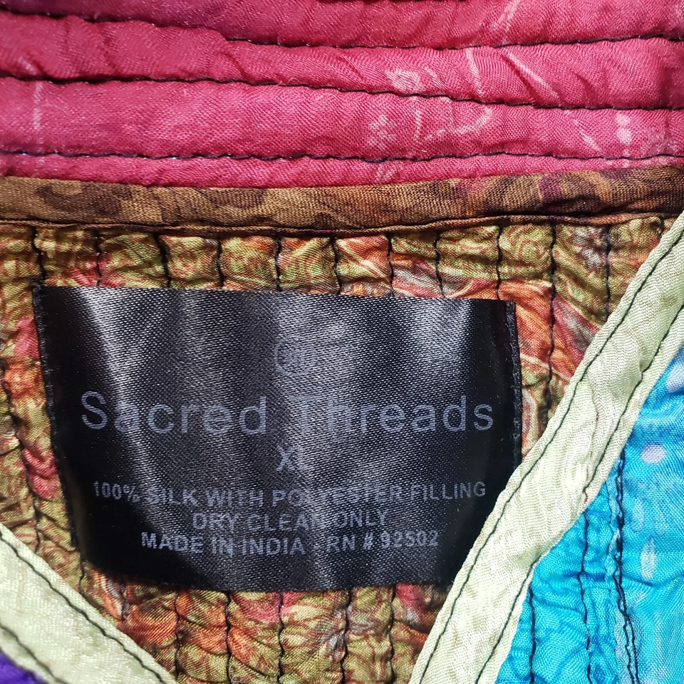 Sacred Threads Jacket Womens XL Multicolor Button Up Patchwork Hippie - Image 4 of 4