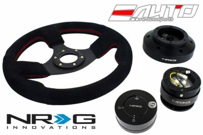NRG 320mm Race Suede RD St steering wheel w/ 101H Hub Gen2 Release BK Lock LB
