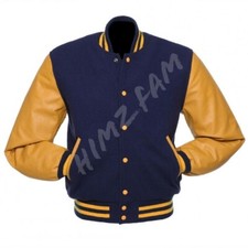 Varsity Letterman Bomber Baseball  Jacket Wool & Real Cowhide Leather Sleeves