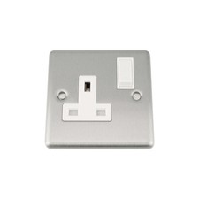 13 Amp Single Wall Socket 1 Gang in Brushed Satin Matt Chrome Classic Style