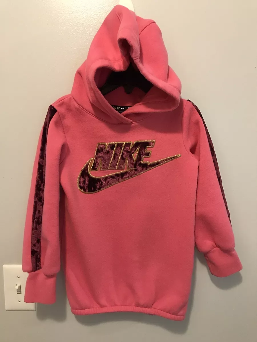 Nike Girls Pink Hoodie W/Purple Velour Logo Size Small 4-5 Years