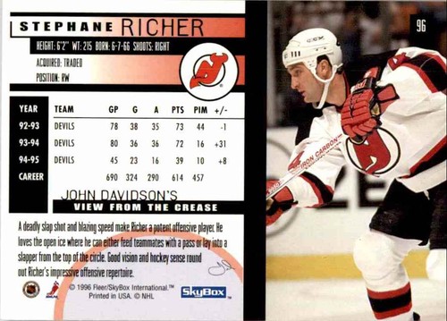 1995-96 Skybox Impact Stephane Richer #96 - Picture 2 of 2
