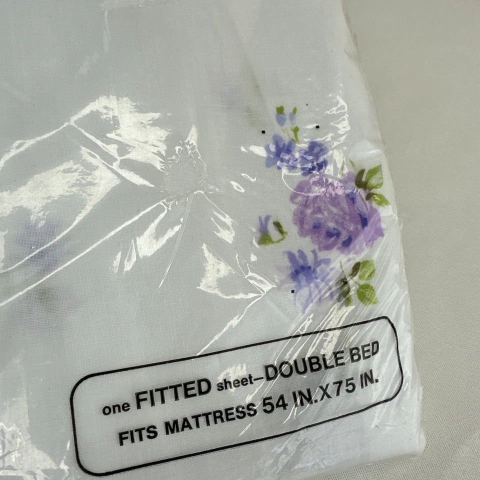 Vtg Fashion Manor Sheet Set Lavender Floral Double Flat Fitted No Cases Muslin - Image 2 of 4