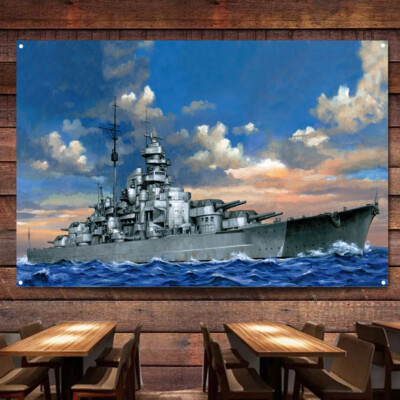 German Battleship Bismarck Wall Art Poster Warship Military Flag Decor Banner 01