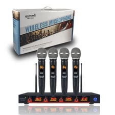 4 Channel UHF Handheld Wireless Microphone System 4CH Stage Church Wedding Mics