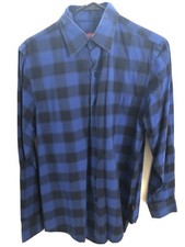 IZOD Blue Black Checked Plaid Shirt Long Sleeve Button Down Mens Small