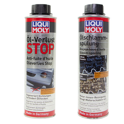 LIQUI MOLY Öl Verlust Stop 1005 300 ml + Öl Schlamm Spülung 5200 300 ml Reiniger
