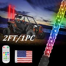 1PC 2FT RGB LED Spiral Whip Light Chase Remote W/Flag Antenna RZR Can-Am ATV UTV