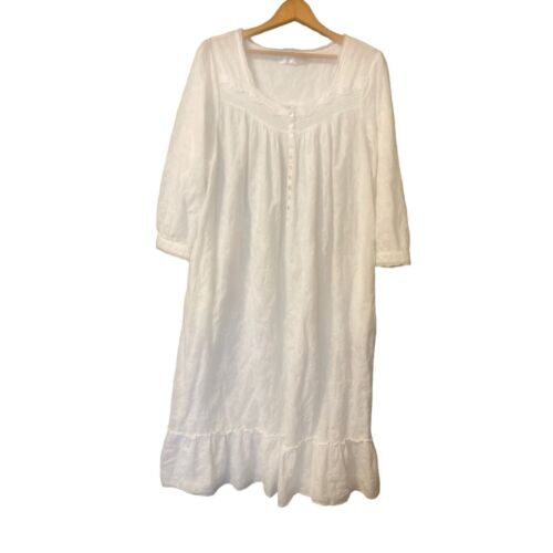 Camicia da notte lunga balletto Eileen West bianca ricamata manica lunga cotone PKTS L/XL - Foto 1 di 10