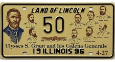 *99 CENT SALE*  1996 Illinois ULYSSES S GRANT AND GENERALS License Plate #50  NR