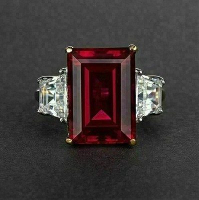 Laborgefertigter Rubin Damen-Verlobungsring 3 kt Smaragdschliff 14 K Gelbgold-Finish