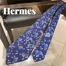 Excellent condition authentic HERMES men s Tie 100 silk shell pattern blue all o