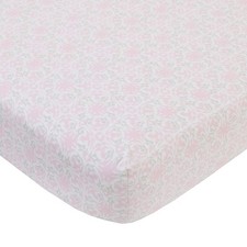 NoJo Serendipity - Pink Medallion 100 Cotton Fitted Crib Sheet, Pink, Grey, Ivo