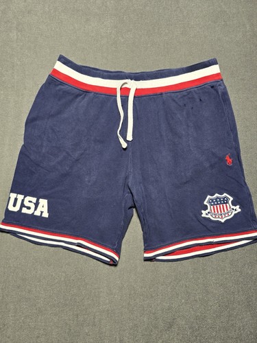Polo Ralph Lauren Shorts Herren L blau USA Flagge Vorbereitung Amerika elastischer Kordelzug
