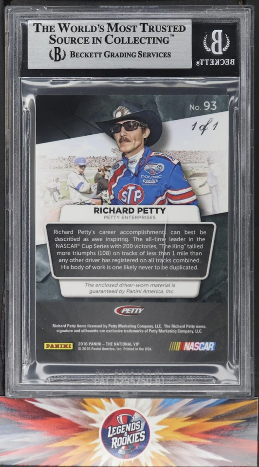 2016 Panini National VIP Memorabilia Gold Vinyl #93 Richard Petty 1/1 BGS Auth. - Image 2 of 2