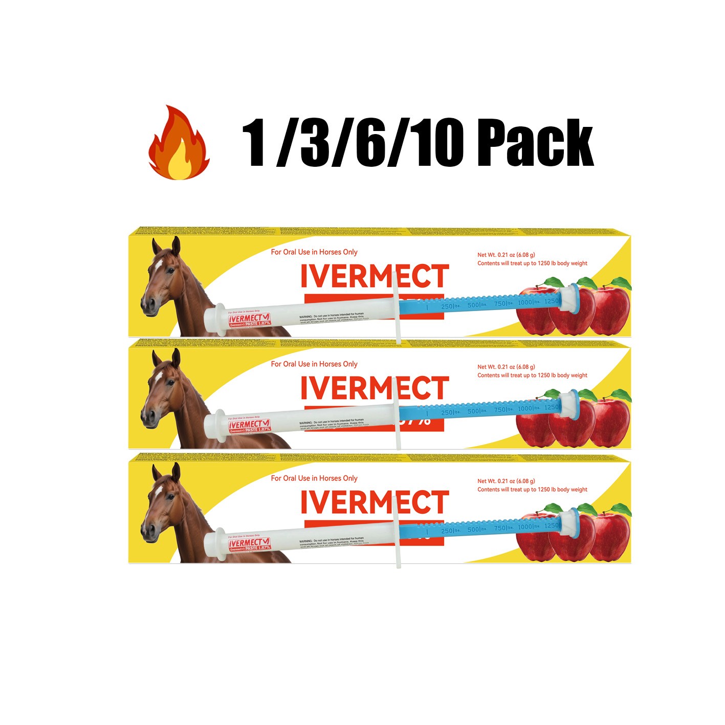 1/3/6/10 Packs in Box Paste Horse Dewormer Apple Flavor wormer  US EXP 4/2026