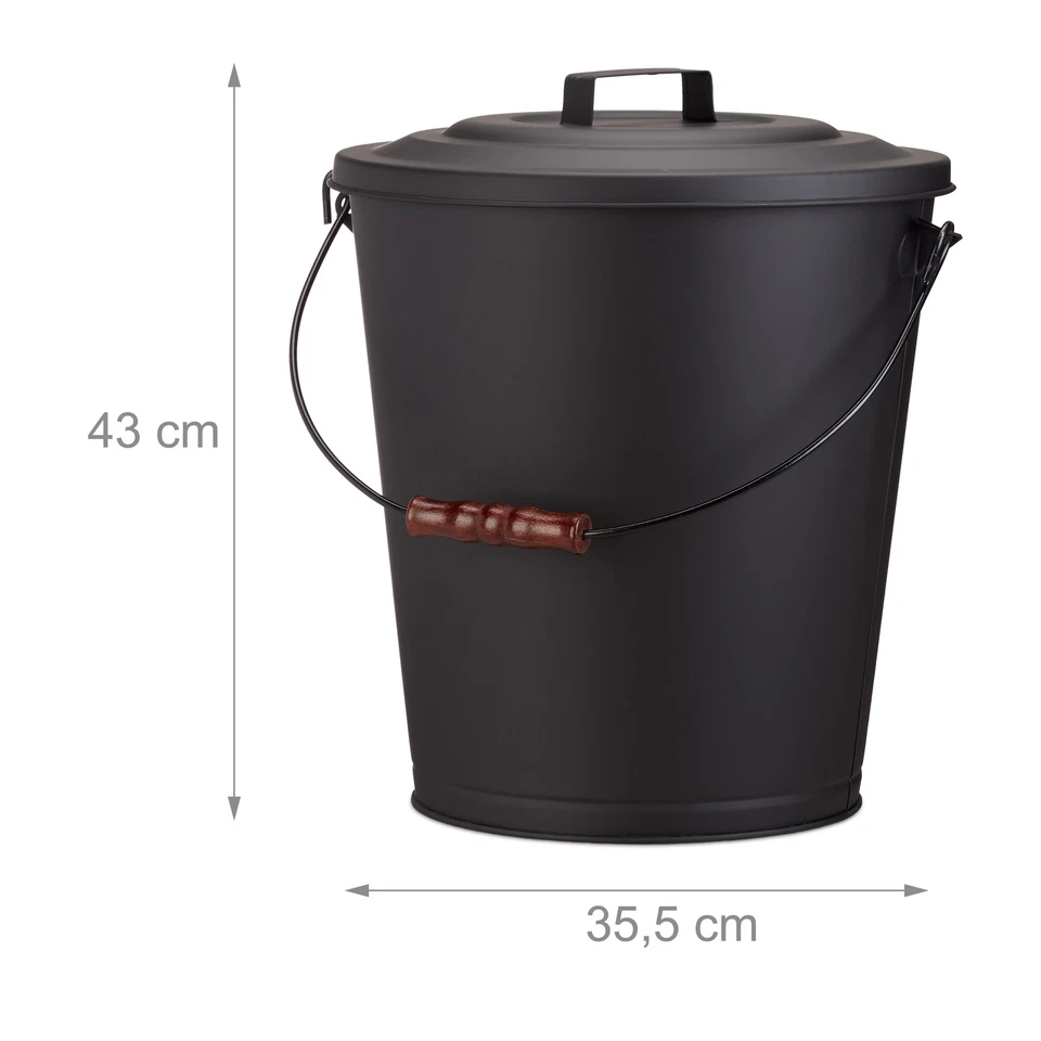Ascheeimer mit deckel Kohleeimer Ofeneimer Kaminmülleimer 24 L pulverbeschichtet - Bild 2 von 4