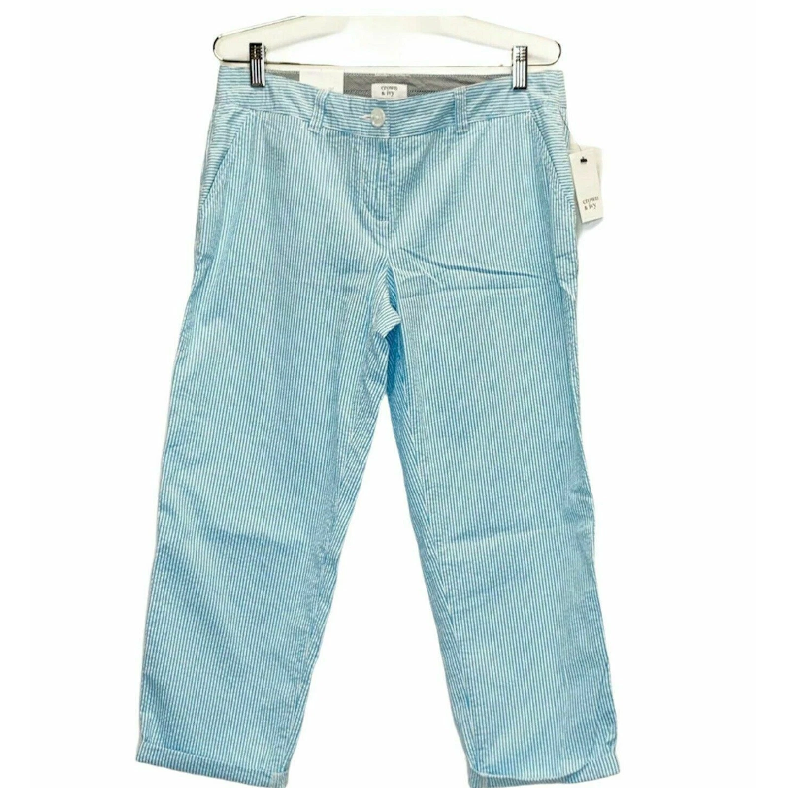 Crown & Ivy Slim Fit blue sz 4 chino straight ankle Pants Striped flat cropped