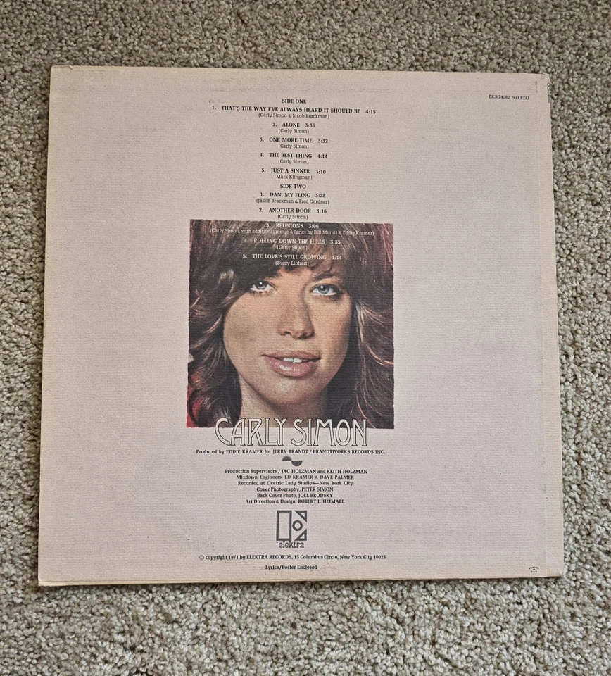 Carly Simon Vinyl LP with Poster | Elektra EKS-74082 - Image 4 of 4