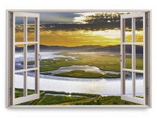 120x80cm Wandbild Fensterbild Bucht von Suncheon Sonnenuntergang Natur Abendrot