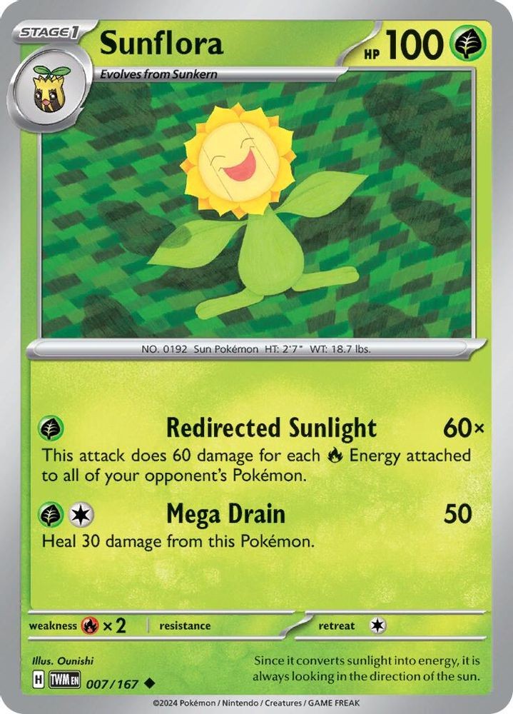 2024 PKM: TWM Sunflora 007 167 (#007/167, Reverse Holofoil, Uncommon, Near Mint)