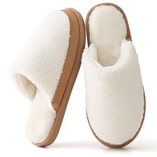 Women's Memory Foam House Slippers - Polar Fleece Lining Non-Slip 9-10 Beige