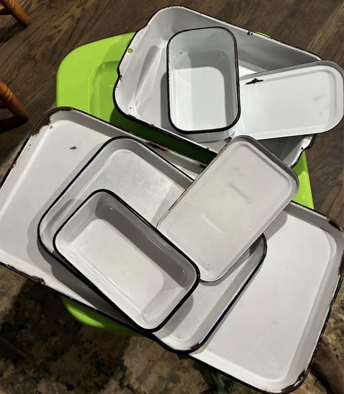 Vintage Porcelain Enamelware Metal Medical Trays Serving Trays - 7 Piece Lot