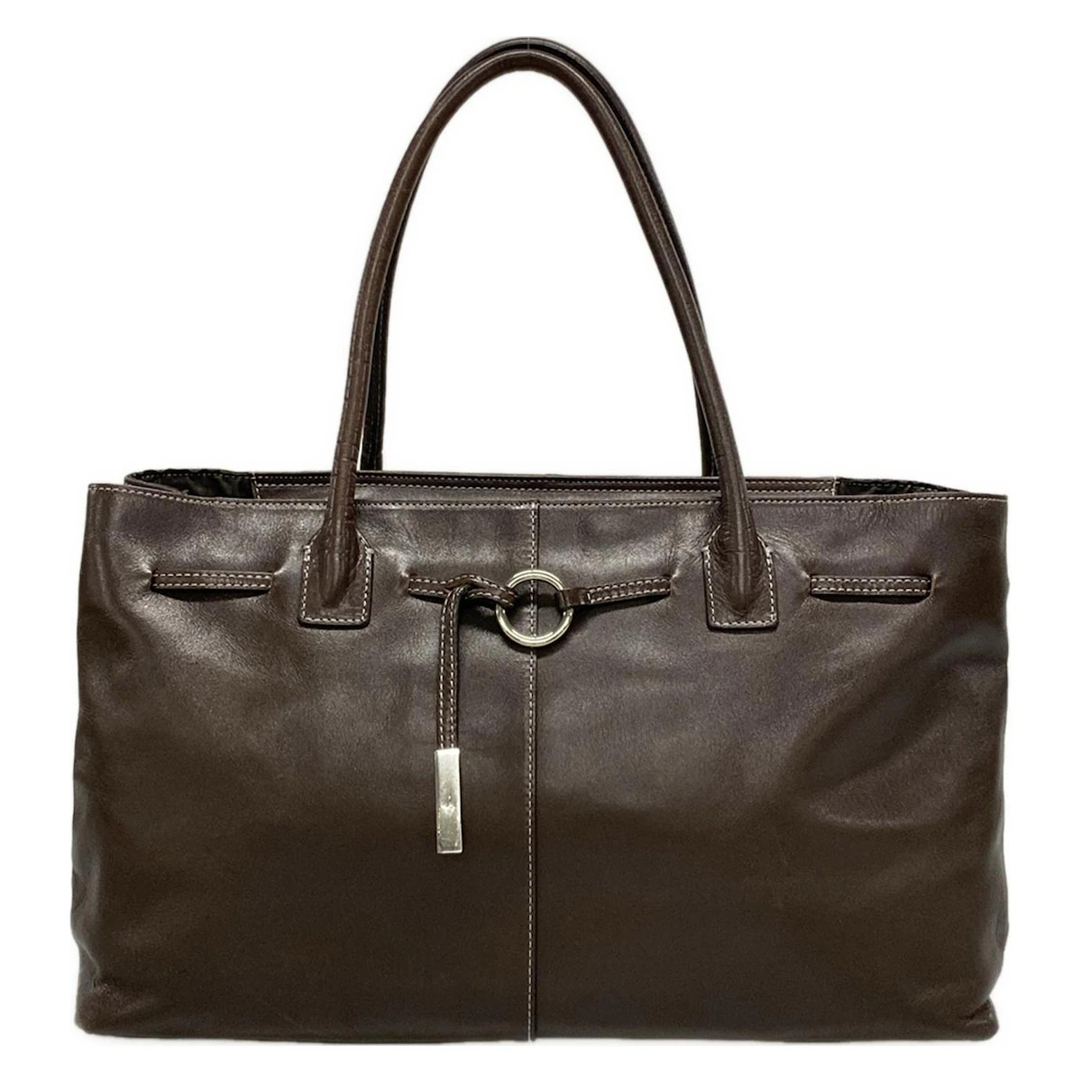 バッグ Agnes b. real leather design hand bag black smooth leather shoulder bag