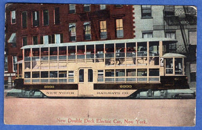Double Decker Electric Trolley Car New York NY Railways 1913 Postcard