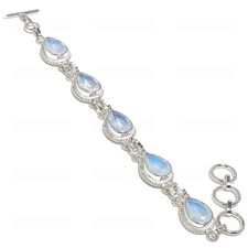 Fire Opal Gemstone Handmade 925 Sterling Silver Jewelry Bracelet Size 7-8"