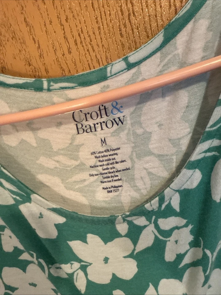 Vestido Croft and Barrow Talla Mediana Nuevo con Etiquetas Vestido Básico Pull Over Blanco Aqua Floral Foto 2 de 3