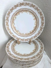 RARE Set of 8 HAVILAND FRENCH MOUSSELINE DINNER PLATES 10" Heavy Gold Encrusted 