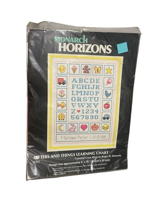 Vintage Monarch Horizons Letters & Things Learning Counted Cross Stitch Kit NEW