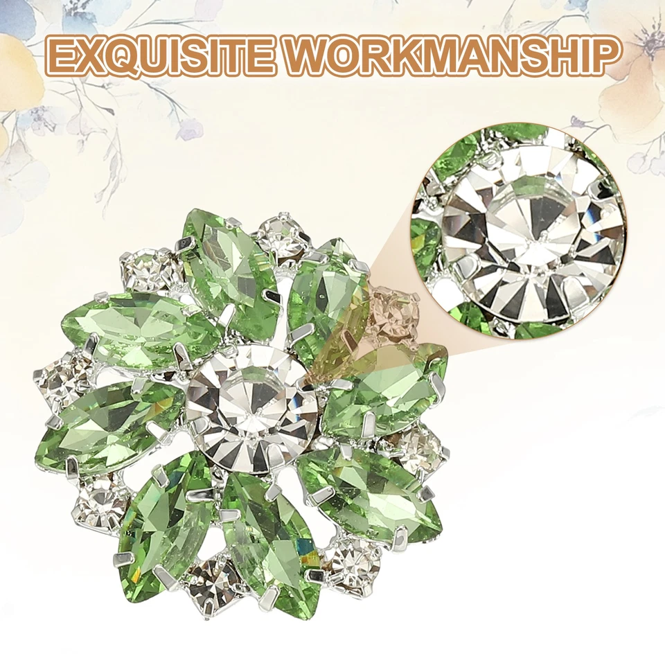 6Pcs Flower Rhinestone Buttons, 1" Light Green Crystal Shank Buttons - Image 3 of 4