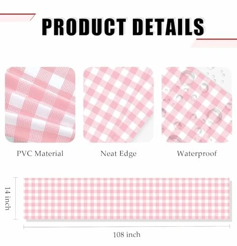 Corredor de mesa de guinga rosa claro 6 piezas corredor de mesa gingham rosa y blanco 6 piezas Foto 3 de 4