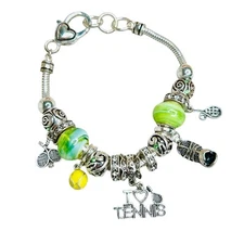 Tennis Lover Silver Tone Sliding Charms Tennis Inspired Bracelet 