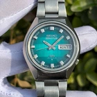 Vintage Seiko 5 Actus SS Automatic Turquoise Dial Japan Made Men Watch 6106-7690