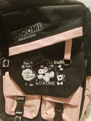 Kuromi Black/Pink Book Bag Back to School Backpack Zhuogu Sanrio 16''x 13'' Emo