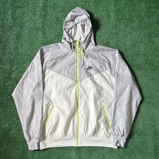 Nike Full Zip Windbreaker Jacket Mens Large Gray White Mesh Lined Hooded Pockets