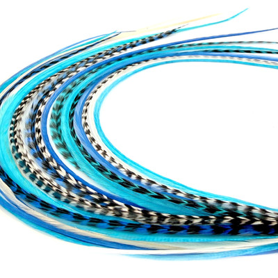 21 pcs. LONG Blues 9-14'' Loose Feather Extension, Salon Grade + DIY Kit