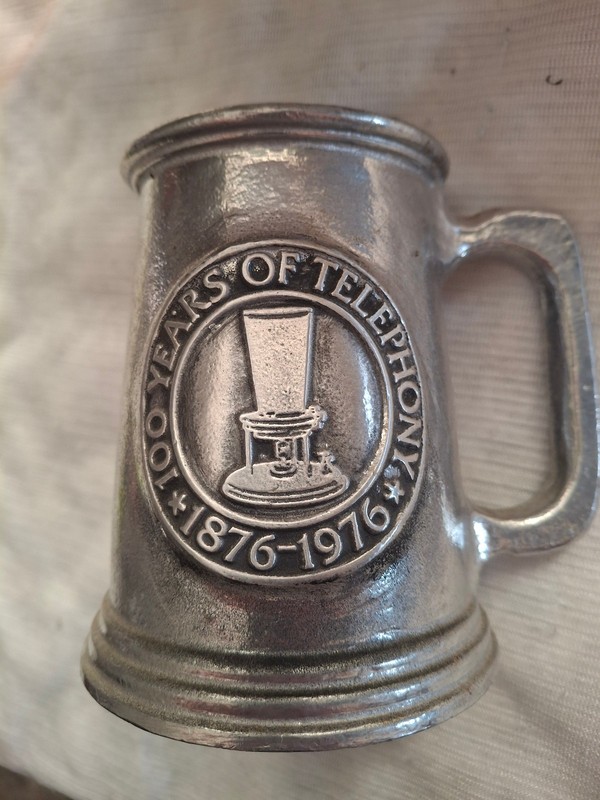 Dura-Cast Pewter Mug Beer Stein, "100 YEARS OF TELEPHONY 1876-1976", Made in USA