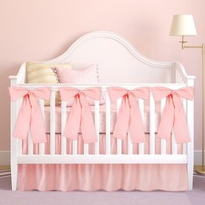 Pink Crib Bed Skirts with 4 Large Cot Bow 28" x 52" Baby Crib Skirt for Boys ...