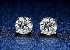 4 Ct Round Cut Lab Created VVS1/D Stud Earrings 14K White Gold Push Back 8mm